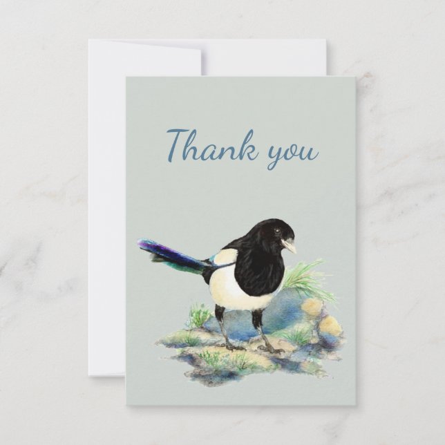 Thank You Watercolor Curious Magpie Bird Nature (Front)
