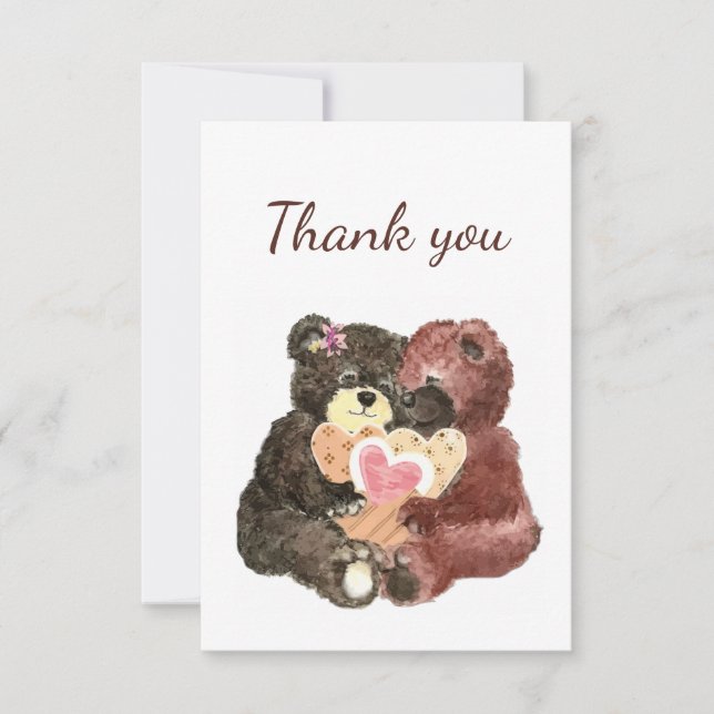 Thank You Watercolor Cute Cuddling Teddy Bears (Front)