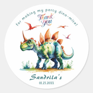 Thank You Watercolor Dinosaur Classic Round Sticker