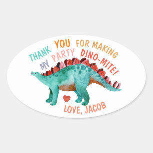 Thank You Watercolor Dinosaur Party  Oval Sticker