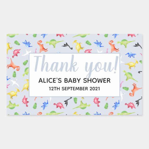 Thank You Watercolor Dinosaur Pattern Baby Shower Rectangular Sticker