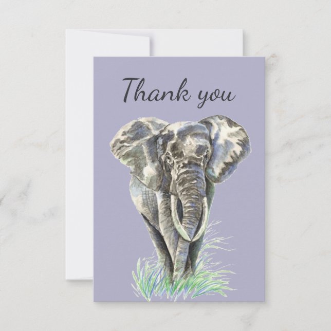 Thank You Watercolor Elephant Wildlife Nature (Front)