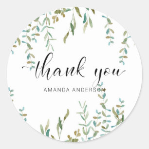 Thank You Watercolor Eucalyptus Classic Round Sticker