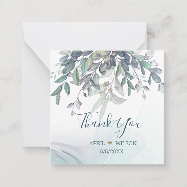 Thank You Watercolor Eucalyptus leaves Note Card (Front)