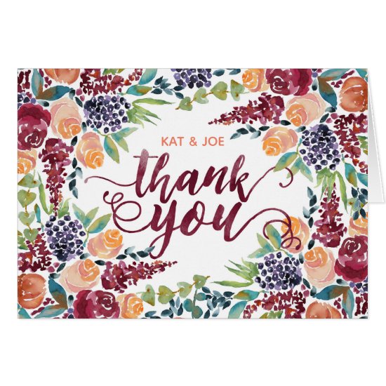 Thank You Watercolor Fall Bouquet Roses Bilberries Card