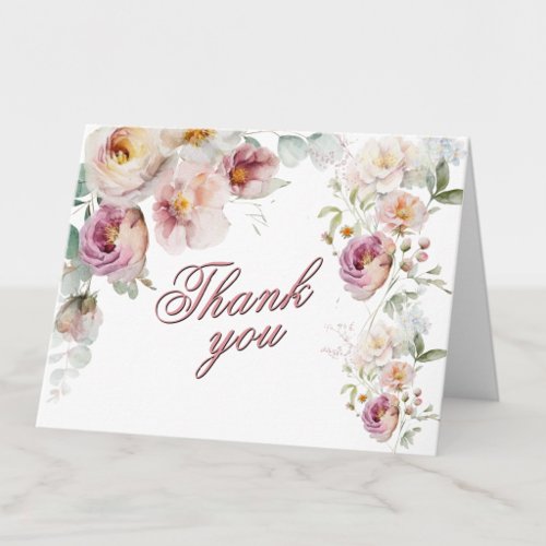 Thank You Watercolor Floral Any Age Occasion Card