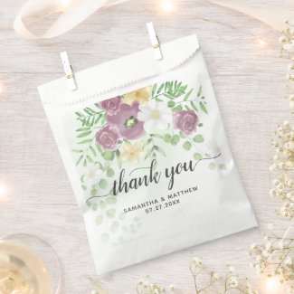 Thank You Watercolor Floral Blooms Wedding Favor Bag