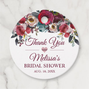 THANK YOU Watercolor Floral Burgundy Bridal Shower Favor Tags