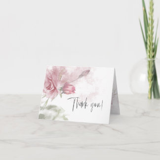 Thank You | Watercolor Floral Dusty Pink Rose Card