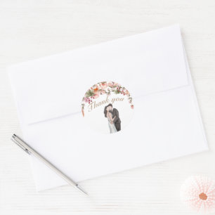 Thank you watercolor floral elegant modern wedding classic round sticker