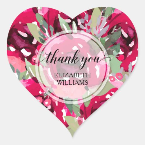 Thank You Watercolor Floral Heart Sticker