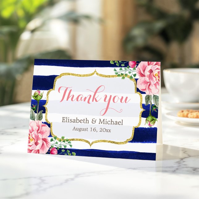 Thank You Watercolor Floral Navy Blue Stripes (Creator Uploaded)
