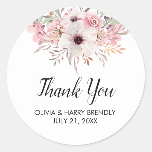 Thank You Watercolor Floral Wedding Favor Stickers