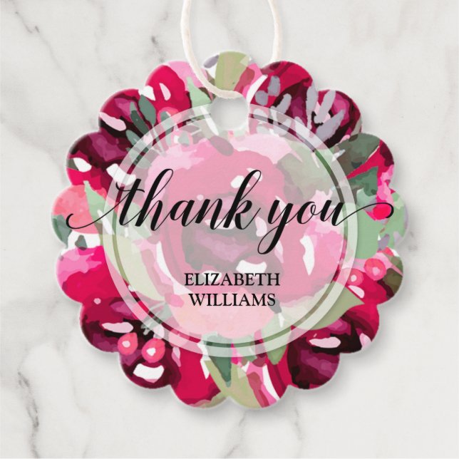 Thank You Watercolor Flowers Favor Tags (Front)