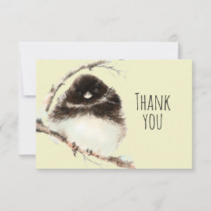 Thank You Watercolor Fluffy  Bird Nature Art Card