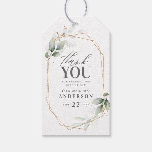 Thank you watercolor foliage wedding tag