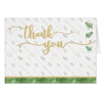 THANK YOU Watercolor Green & Gold Typography Card