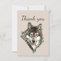 Thank You Watercolor Grey Gray Wolf Animal Art