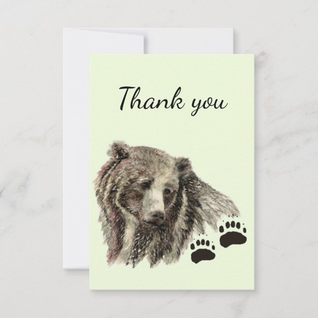 Thank You Watercolor Grizzly Bear Animal Nature Card (Front)