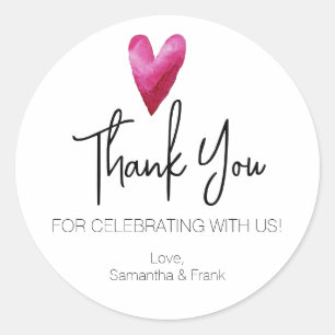 Thank You Watercolor Heart Classic Round Sticker