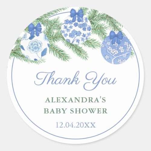 Thank You Watercolor Holidays Baubles Shower Favor Classic Round Sticker