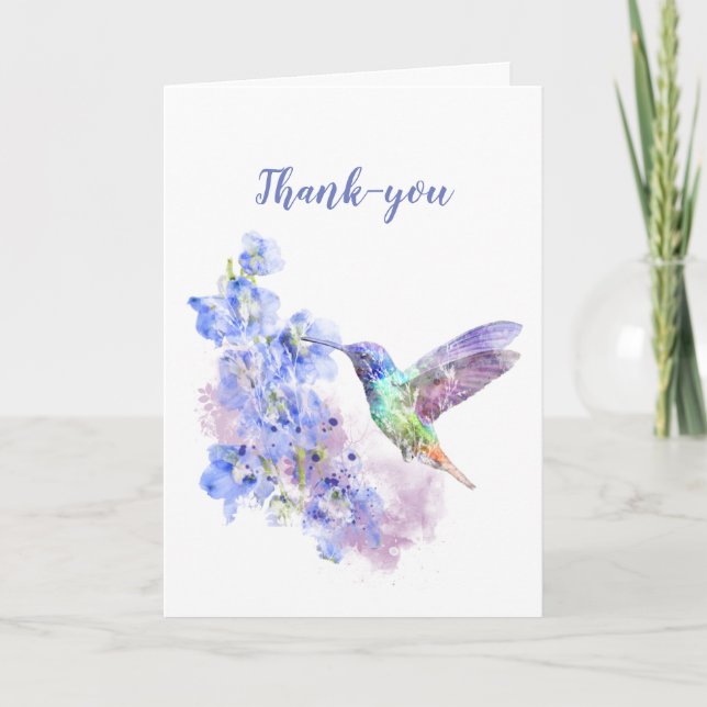 Thank You Watercolor Hummingbird Flower art Card (Front)