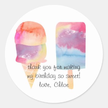 Thank You Watercolor Ice Cream Stickers by LNZart at Zazzle