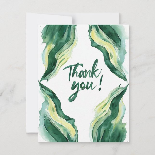 Thank You Watercolor Leaf Frame Illustration  Note Card (Front)