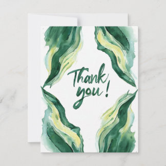 Thank You Watercolor Leaf Frame Illustration Note Card