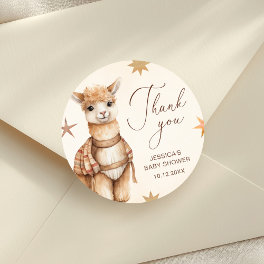 Thank You Watercolor Llama Baby Shower Classic Round Sticker