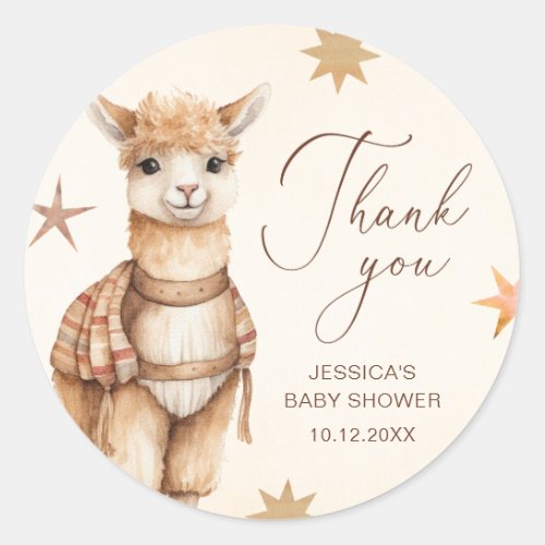 Thank You Watercolor Llama Baby Shower Classic Round Sticker