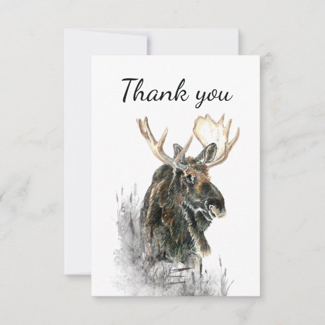 Thank You  Watercolor Moose Animal Wildlife Nature (Front)