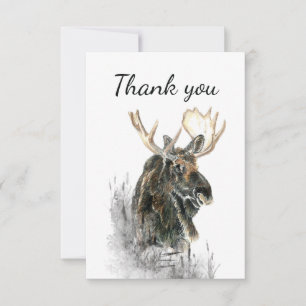 Thank You  Watercolor Moose Animal Wildlife Nature Card
