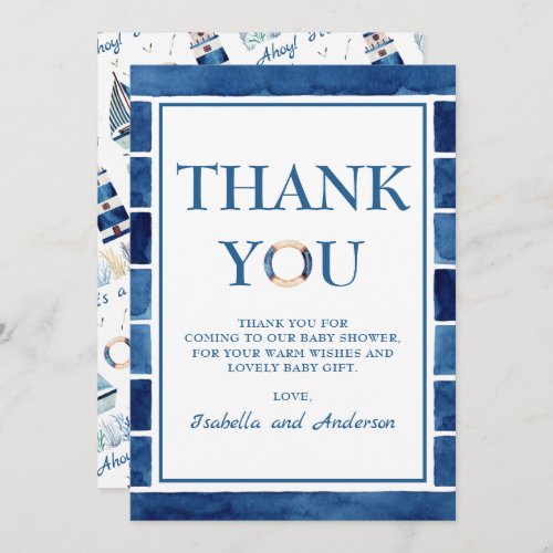 Thank You Watercolor Nautical Themed Baby Shower