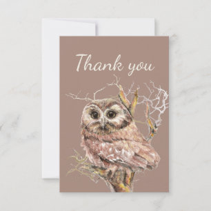Thank You Watercolor Owl Bird in Tree