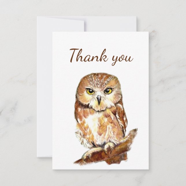 Thank You Watercolor Owl Bird Wildlife Nature (Front)