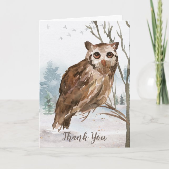 Thank You Watercolor Owl Card (Front)