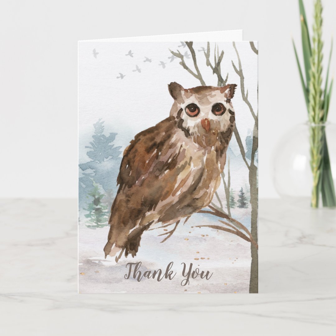 Thank You Watercolor Owl Card | Zazzle