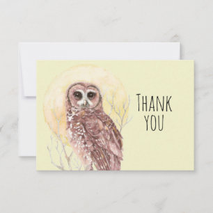 Thank You Watercolor Owl Moon Bird Nature Art Card
