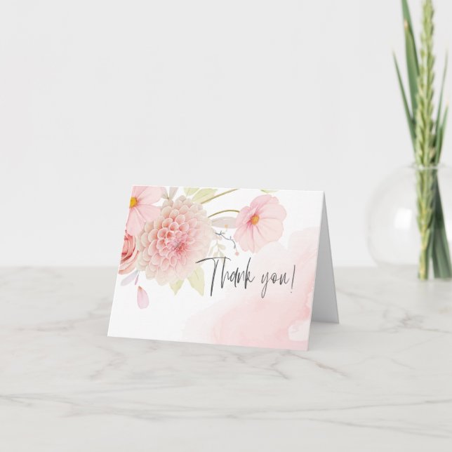 Thank You | Watercolor  Pastel Pink Flowers (Front)
