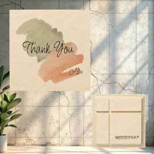 Thank You Watercolor Peach and Green Custom Name Wood Wall Art