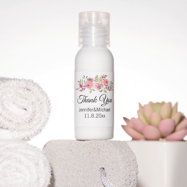 thank you,watercolor pink flowers,custom hand lotion (Insitu)