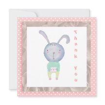 Thank You Watercolor Pink Polka Dot and Rabbit