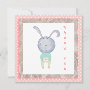 Thank You Watercolor Pink Polka Dot and Rabbit