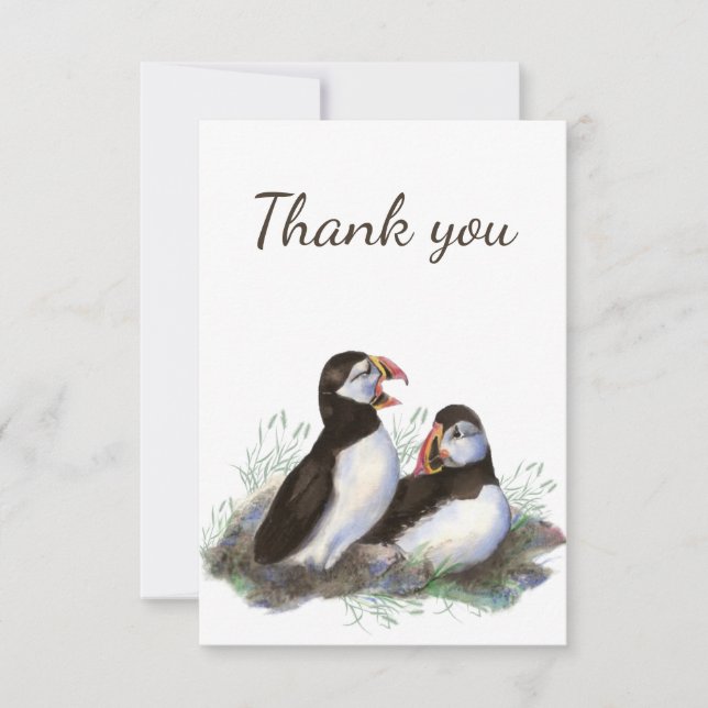 Thank You Watercolor Puffin Birds Blank Inside (Front)
