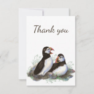Thank You Watercolor Puffin Birds Blank Inside Card