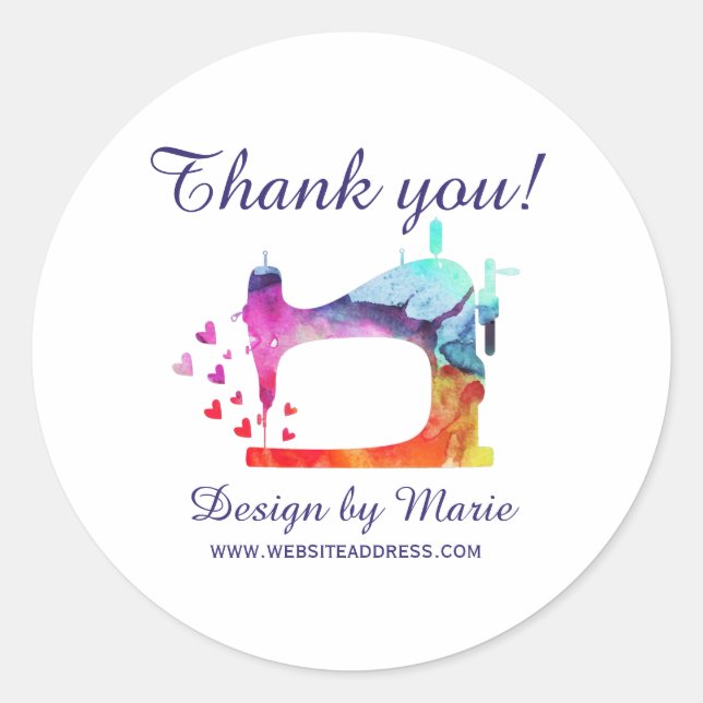 Thank You Watercolor Sewing Machine Classic Round Sticker (Front)