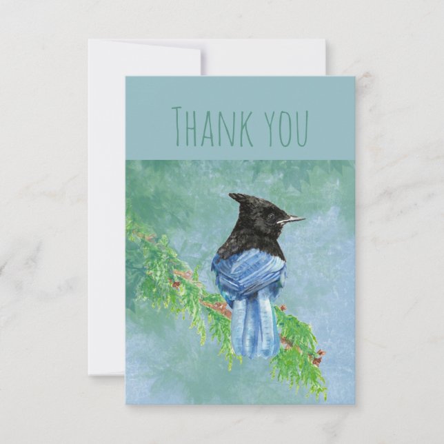 Thank You Watercolor Stellar Jay Bird Nature Art (Front)