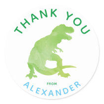 Thank You Watercolor T-Rex Dinosaur Personalized Classic Round Sticker