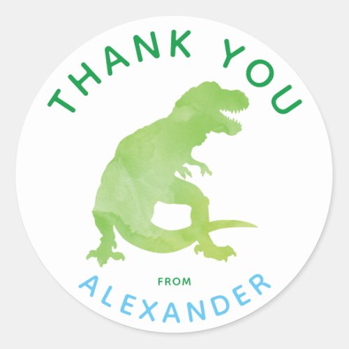 Thank You Watercolor T_Rex Dinosaur Personalized Classic Round Sticker
